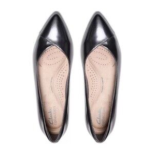 NEW Clarks Womens Size 8 Dark Pewter Metallic Natalyn Wish Pointed Toe Flats